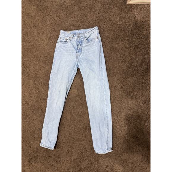 LEVIS BLUE JEAN WOMEN 501 '81 W26 L31 ) PREMIUM COTTON DENIM STRIPED BIG E - Picture 1 of 5